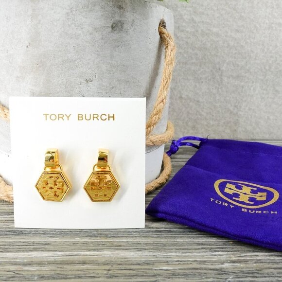 Tory Burch Mother of Pearl Geo Drop Earrings Gold OS - Picture 10 of 12